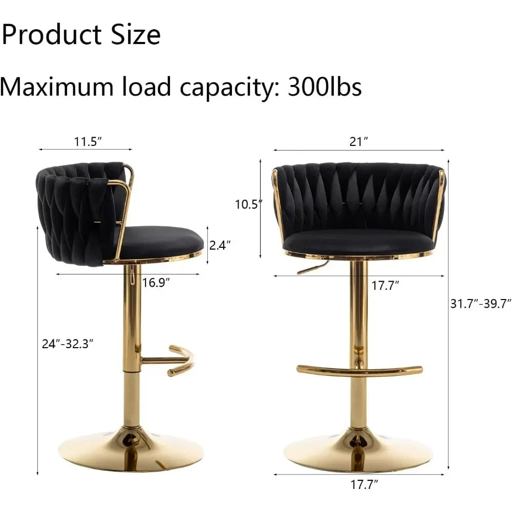 Bar Stools Set of 4, Counter Height BarStools with Low Back, Gold Swivel Bar Stools for Kitchen Island, Bar Pub (Black)