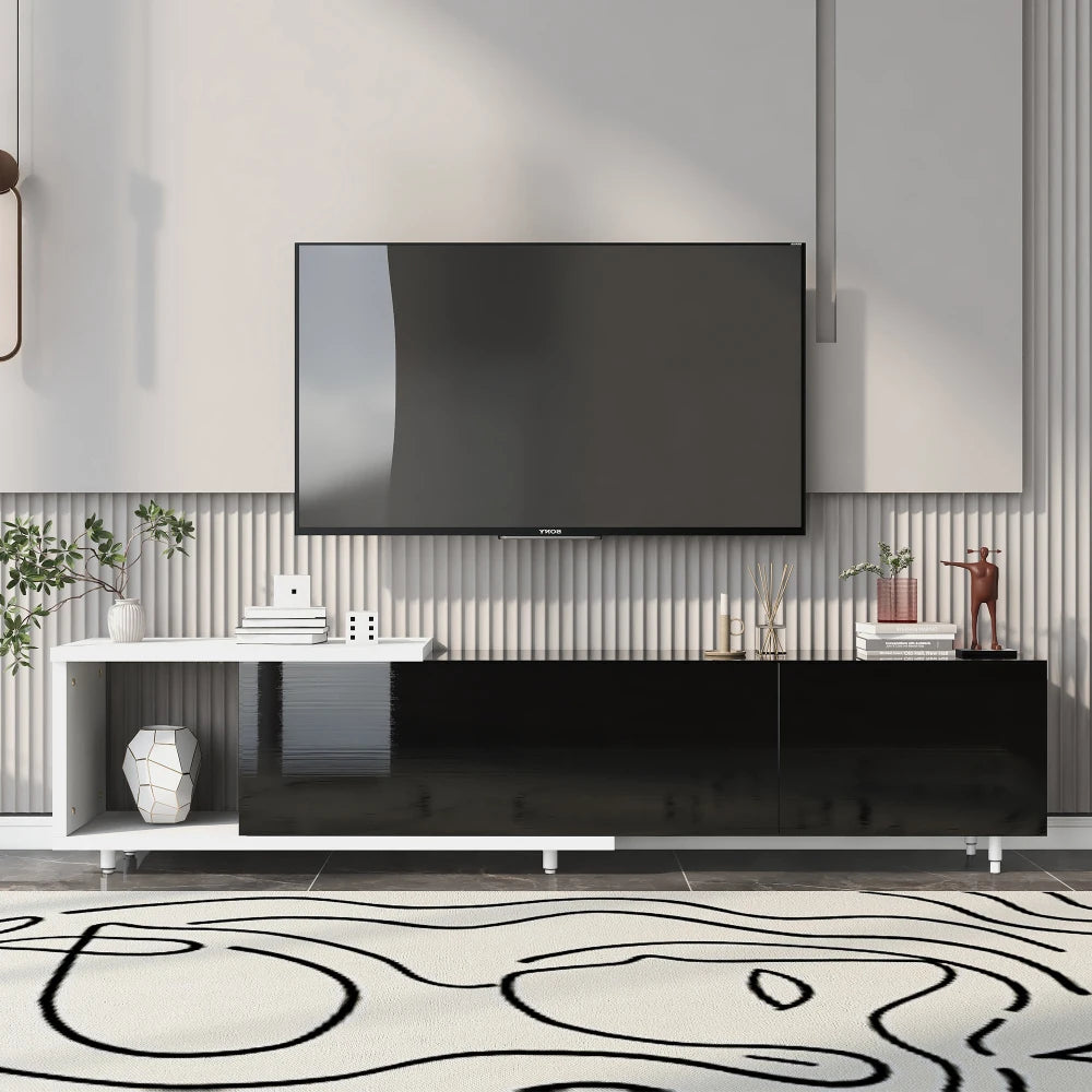 70.1''-100'' Modern Stylish  TV Stand  TV Cabinet for 80+inch TV, White+Black Tv Stand Living Room Furniture  Tv Stand