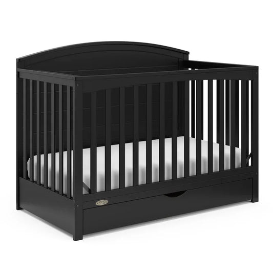 Dark Luxe 5-in-1 Convertible Crib with Drawer (Black) - GREENGUARD Gold Certified, Full-Size Storage Drawer, Converts to To