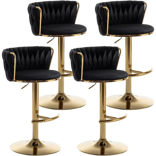 Bar Stools Set of 4, Counter Height BarStools with Low Back, Gold Swivel Bar Stools for Kitchen Island, Bar Pub (Black)