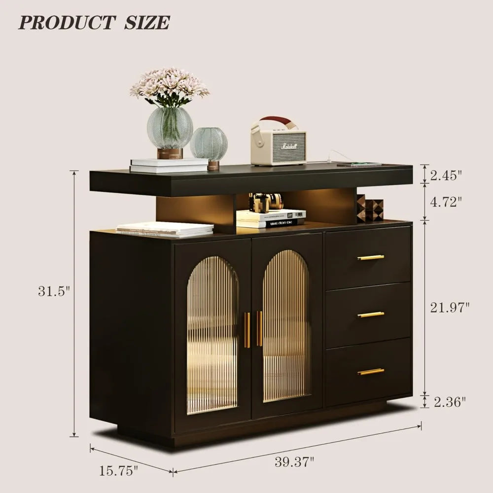 Storage Cabinet & Sideboard Buffet Cabinets - Wood Coffee Bar Table with Shelf Capacity for Dinning Room/Living Room/Kitchen