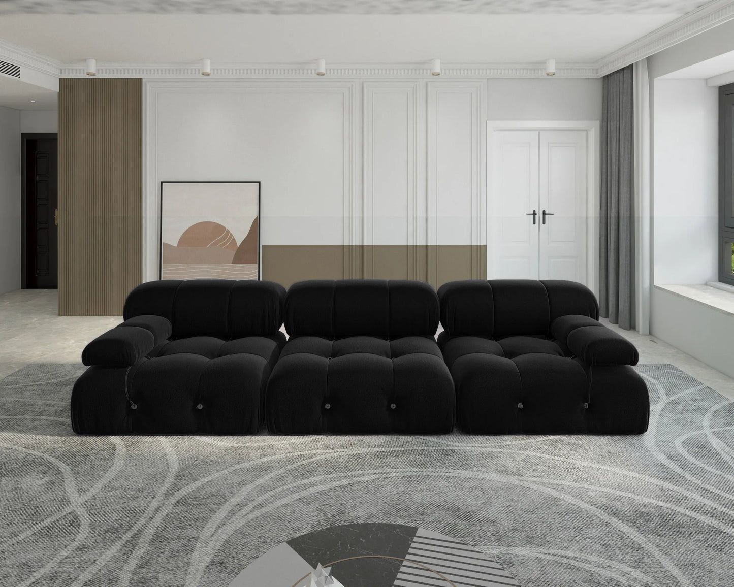 Minimalist Sectional Sofa for Living Room Black Velvet Fabric Modular Couches with Ottomans Comfortable Lounge Couch Sofas Sets