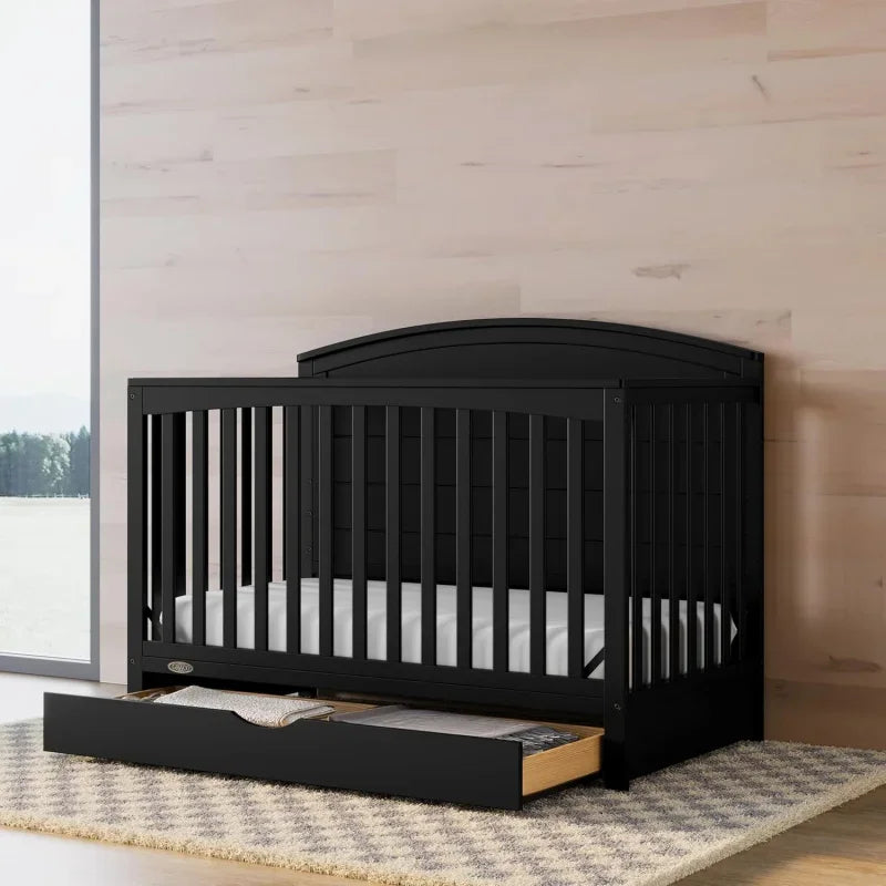 Dark Luxe 5-in-1 Convertible Crib with Drawer (Black) - GREENGUARD Gold Certified, Full-Size Storage Drawer, Converts to To