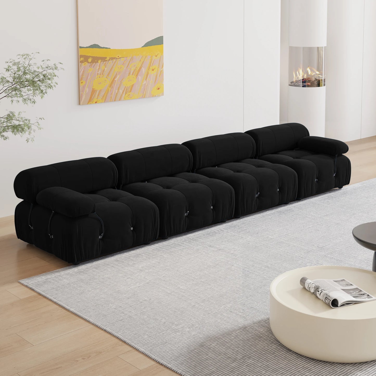 Minimalist Sectional Sofa for Living Room Black Velvet Fabric Modular Couches with Ottomans Comfortable Lounge Couch Sofas Sets