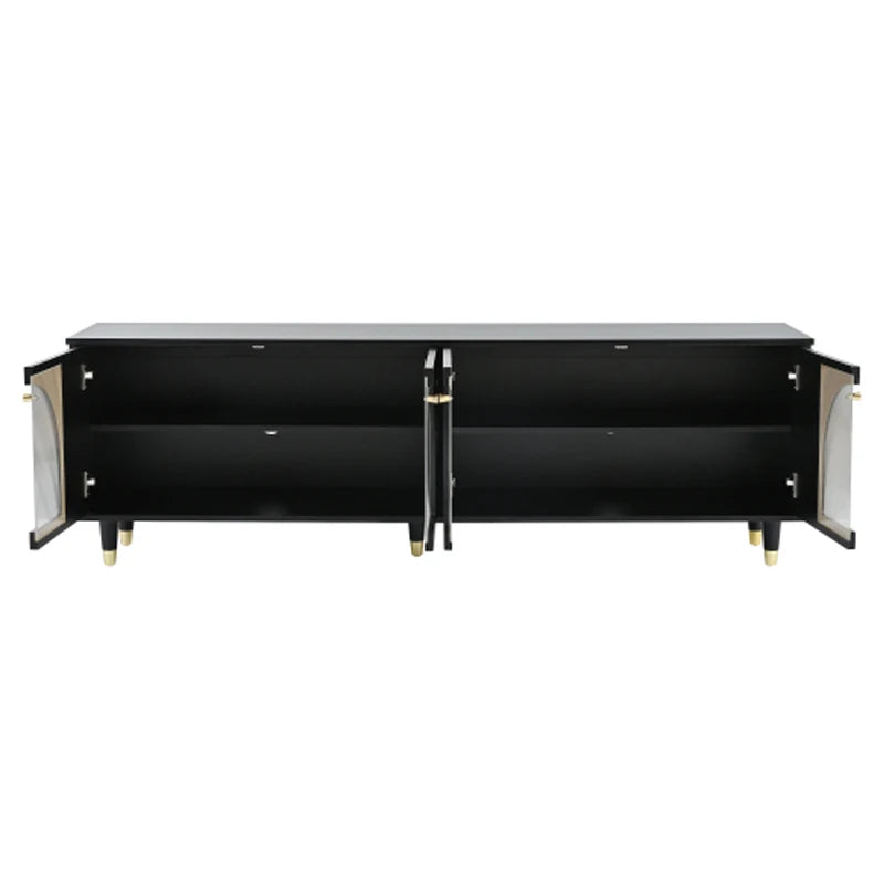 ON-TREND Contemporary TV Stand with Adjustable Shelves for TVs Up to 78'', Stylish Media Console with Gold Handles, Black